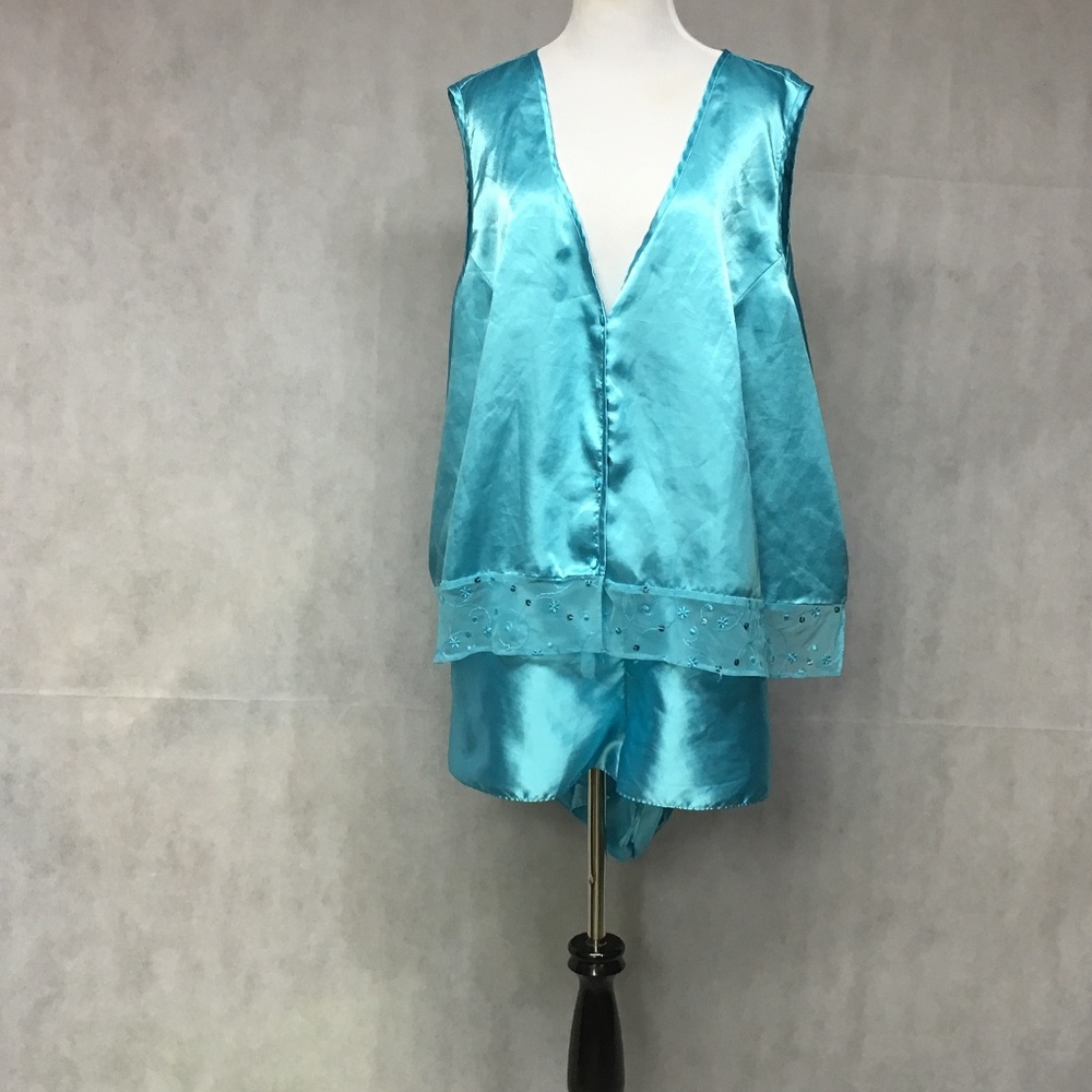 Plus Size Satin Pajama Top Blue 4X